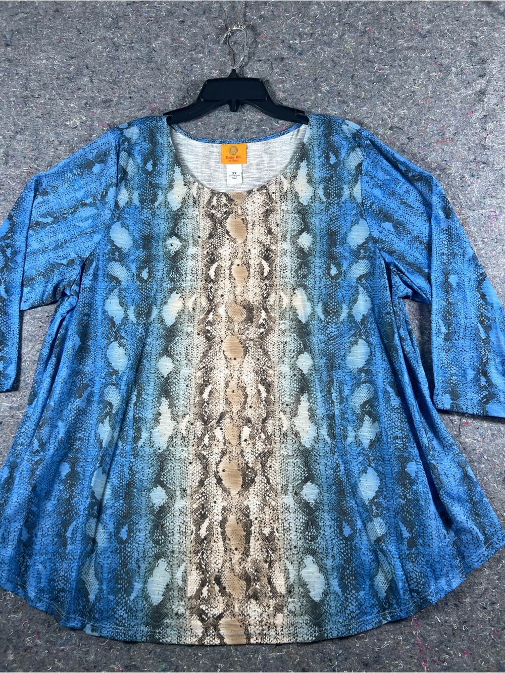 Ruby Rd. Blue and Tan Snake-Print Long Sleeve Tee